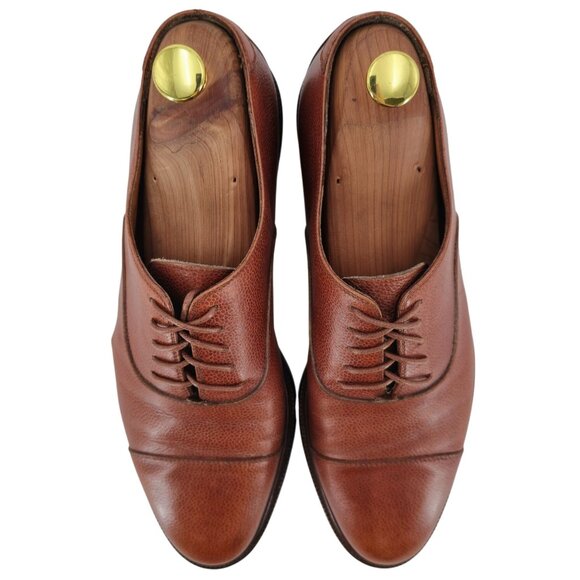 Salvatore Ferragamo Italy Brown Leather Dress Shoes Balmoral Cap-toe Oxfords 9D - Picture 2 of 11